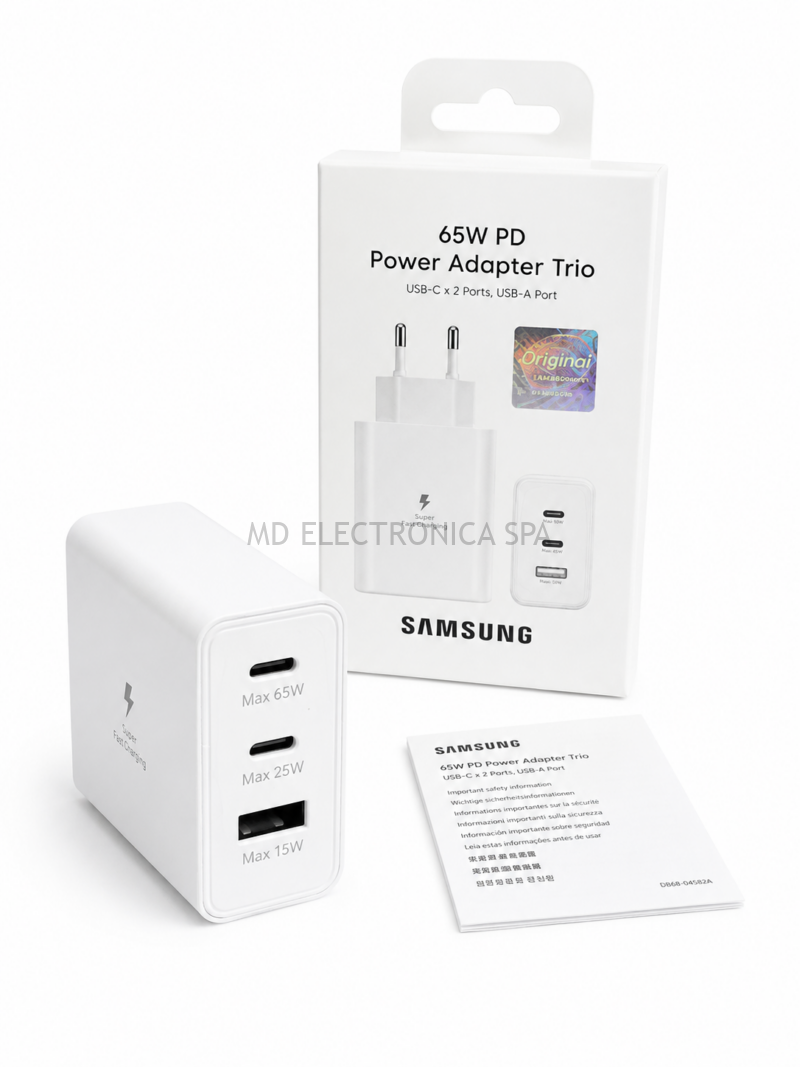 Cargador 65W PD Trio USB-C + USB-A