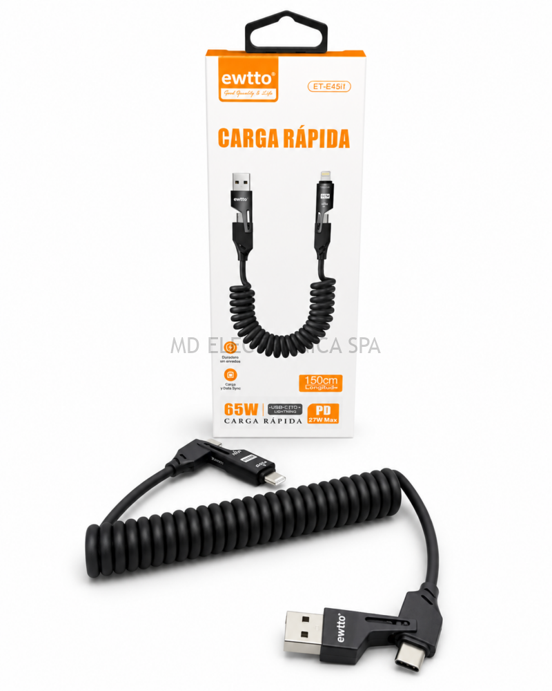Cable Espiral Ewtto 3 en 1 Carga Rápida
