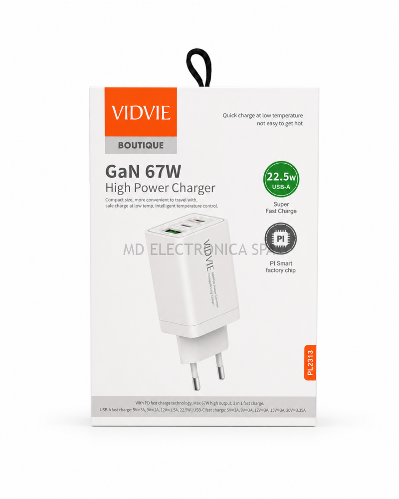 Cargador Rápido Vidvie GaN 67W