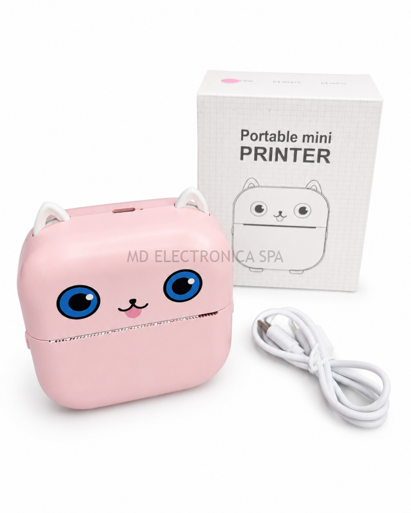 Mini Impresora Térmica Portátil Bluetooth con Diseño de Gatito
