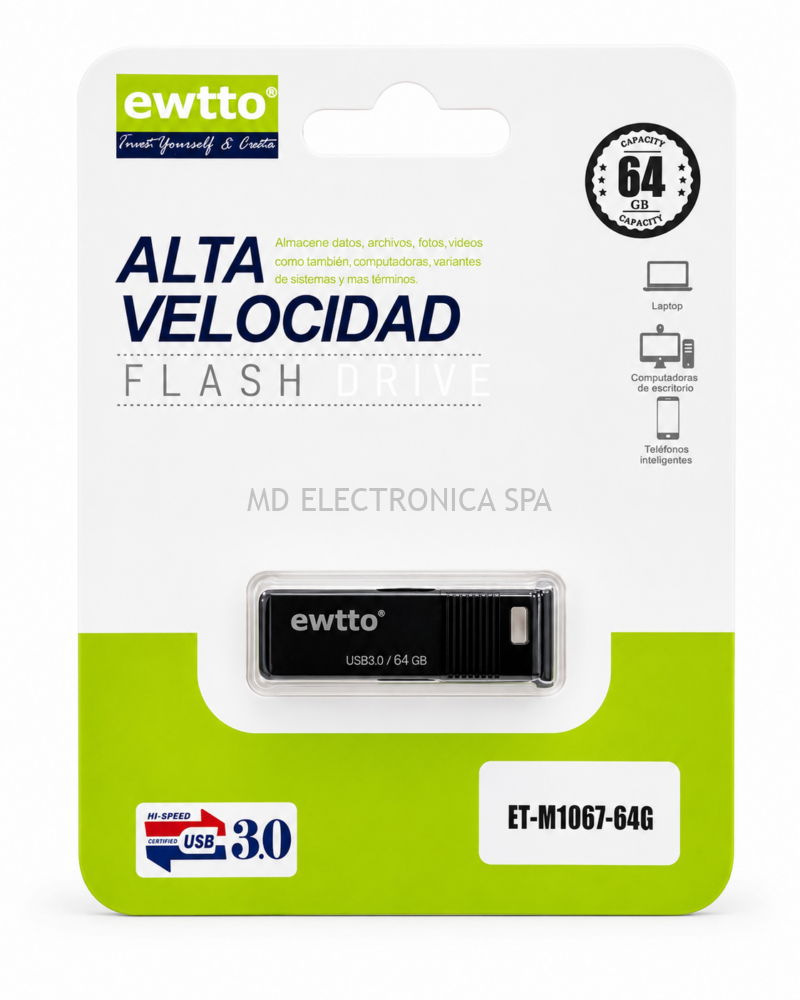 Pendrive Ewtto USB 3.0 de 64 GB Alta Velocidad