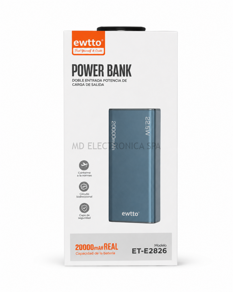Power Bank Ewtto 20.000 mAh Real Carga Rápida 22.5W