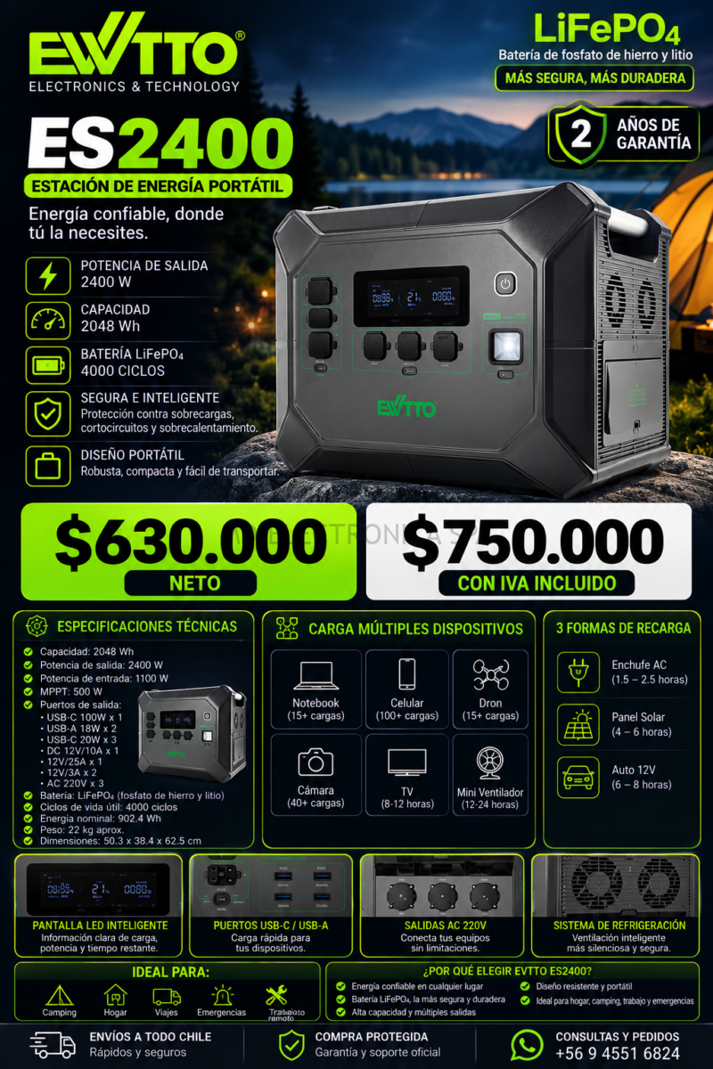 Estación de Energía Portátil EWTTO ES2400